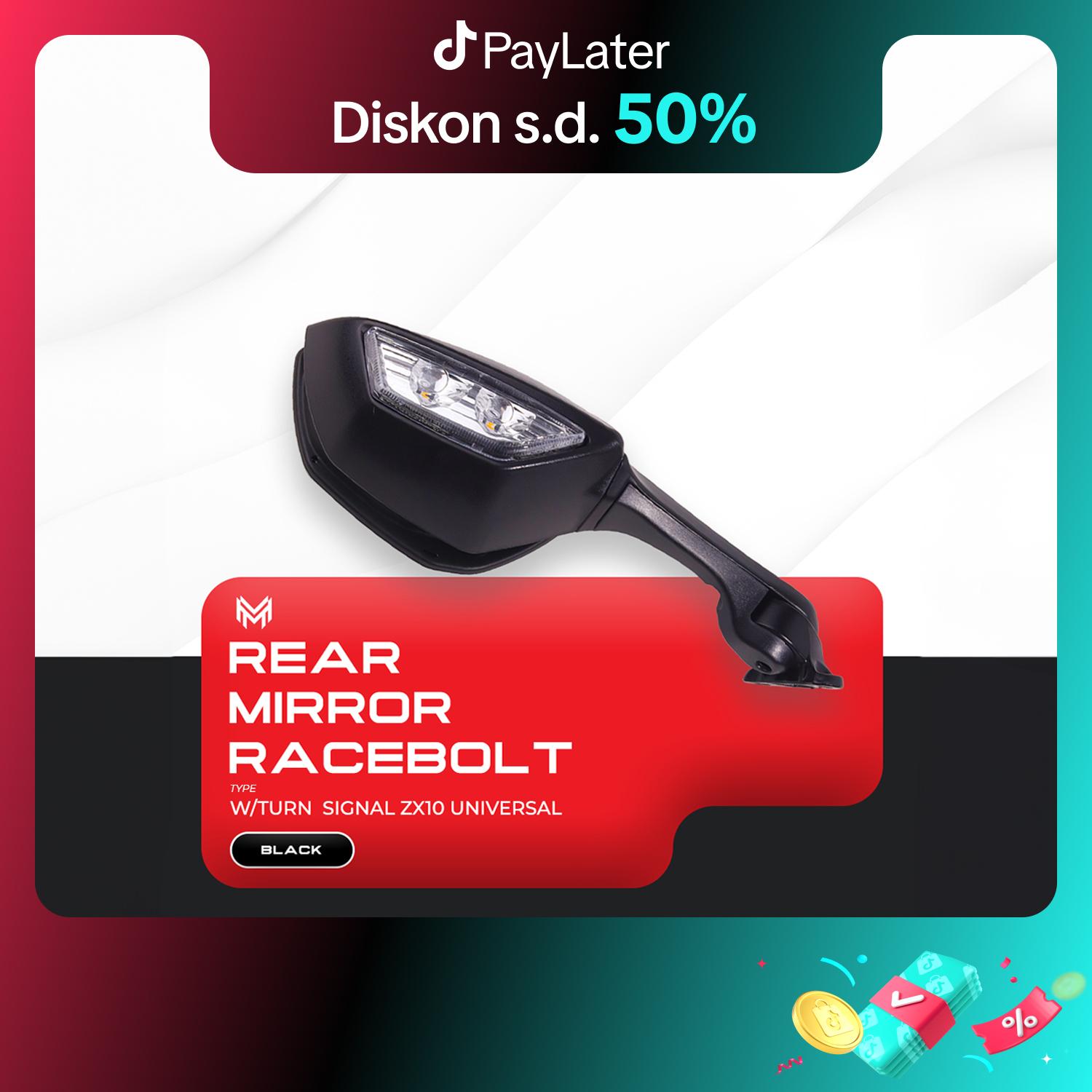REAR VIEW MIRROR RACEBOLT W/TURN SIGNAL NINJA ZX10 BLACK UNIVERSAL Accessories Kendaraan Motor Foto Motorcycle