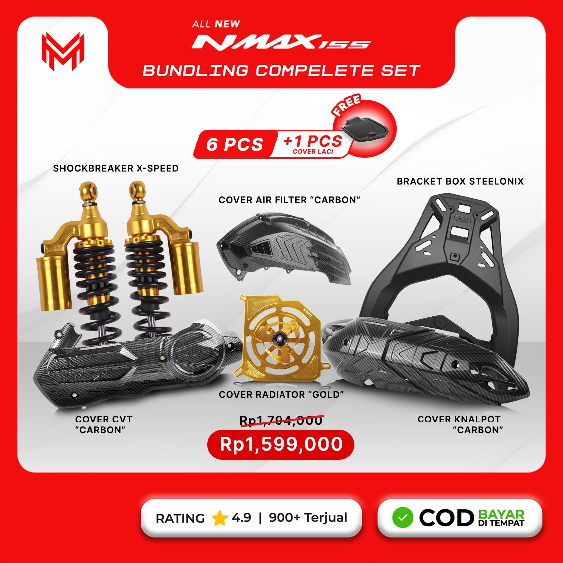 Shockbreaker X-Speed BUNDLING MOTOR NEW NMAX 155 COMPLETE SET 6 PCS Shockbreaker Aluminium CNC + Cover Air Filter Carbon + Bracket Box Steelonix Anti Karat & Tahan Lama