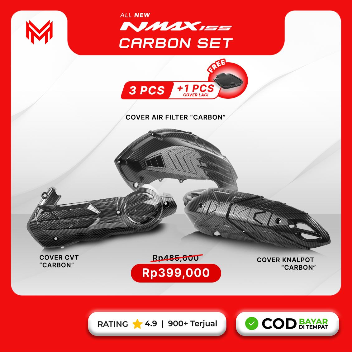 BUNDLING COVER SET TYPE EMOTION MOTOR NEW NMAX 155 CARBON Set 3 PCS Cover Air Filter Knalpot CVT + 1 PCS Cover Laci